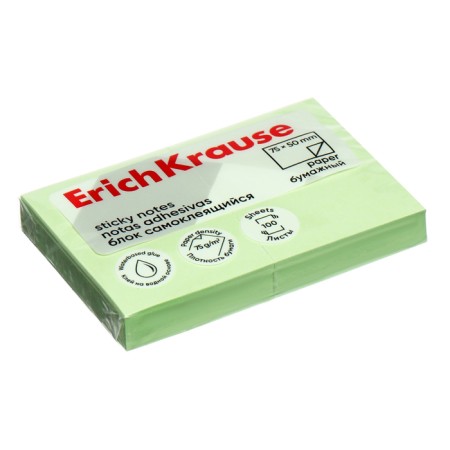 Block with a sticky edge paper 75x50 mm, Erichkrause 100 sheets, green-2
