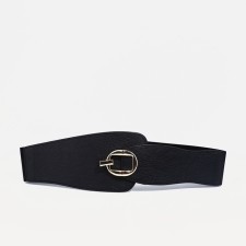 Women's belt, width 6-10 cm, elastic band, metal buckle, black color