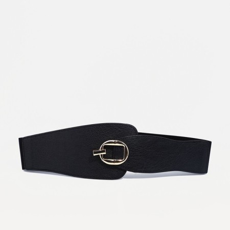 Women's belt, width 6-10 cm, elastic band, metal buckle, black color