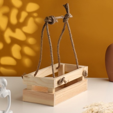 Kashpo wooden rheck, handle rope 25x10x12.5 cm natural-1