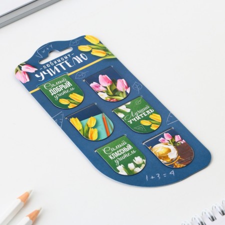 Magnetic bookmarks on the substrate "Beloved Teacher", 6 pcs.-1