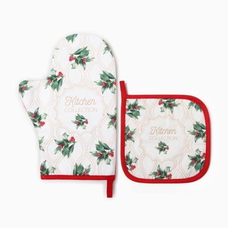 New Year. Set of kitchen Ethel SHRISTMAS MELODY mittens 20x28cm, 19x19cm severity, 100%HL-1