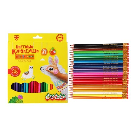 Pencils 24 colors "Kalyak-Malyak" washed, with an eraser, trihedral, plastic case
