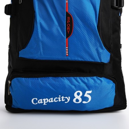 A backpack on a zipper with an increase, 55l, 5 external pockets, blue color-5
