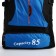 A backpack on a zipper with an increase, 55l, 5 external pockets, blue color