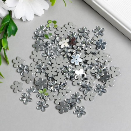 Decor for creativity Plastic 1 Puncture "Rhinestones Flower. Silver" set of 150 pcs 1.2x1.2 cm