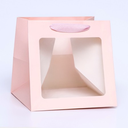 Gift package, craft, with a window, "pink", 20 x 20 x 20 cm-1