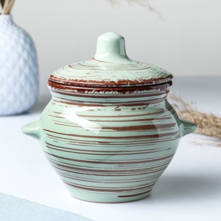 Ceramic pot for baking No. 5 with handles, 0.5l / 10x10.5cm, mint