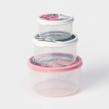 A set of food containers of the tropics shares, 3 pcs: 150 ml, 300 ml, 500 ml, round