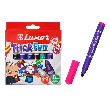 Flomasters 6 colors + 2 pcs. As a gift, Luxor "Trick Fun", changing color, thickened, cardboard, with euro suspension