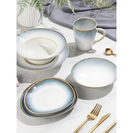 Porcelain dish for feeding Magistro "Paveti", D = 20.5 cm, Blue color-5