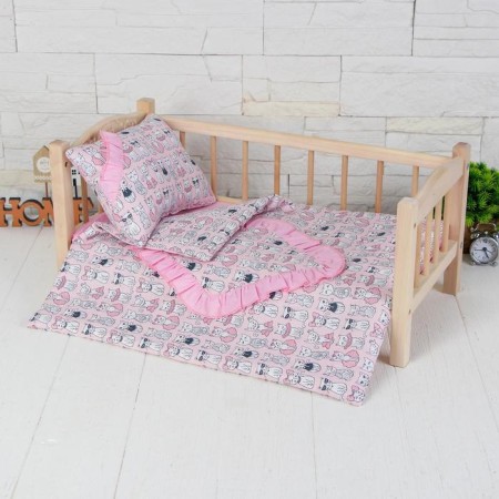 Bed linen for dolls "kittens on pink", sheet, blanket, pillow