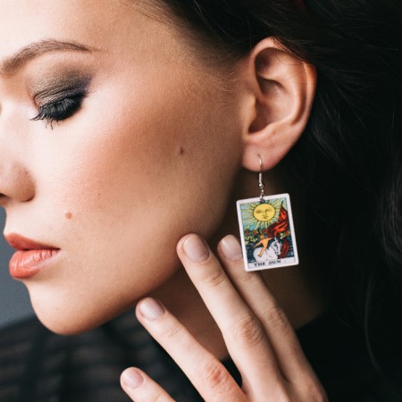 Acryl Earrings "Tarot" Sun, colored in silver-4