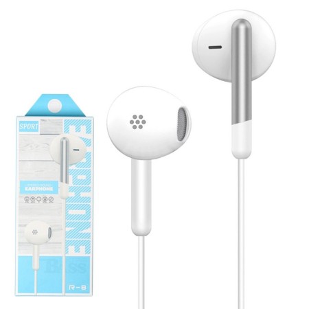 R-8 headphones, wired, inserts, microphone, 1 m, jack 3.5 mm, white-2