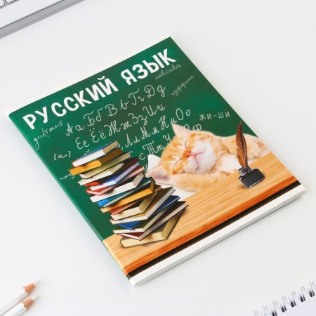 An objective note 48 sheets, A5, cute pets, with reference materials “September 1: Russian language”, cover coated cardboard 230 gr., Inner block in a line of 80 gr., Whiddle 96%, block No. 1.-1