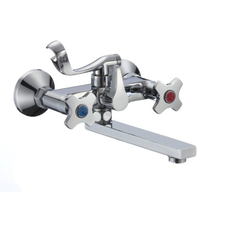 Bath mixer RMS SL115-142E, two-wound, short spout, with a shower set, chrome