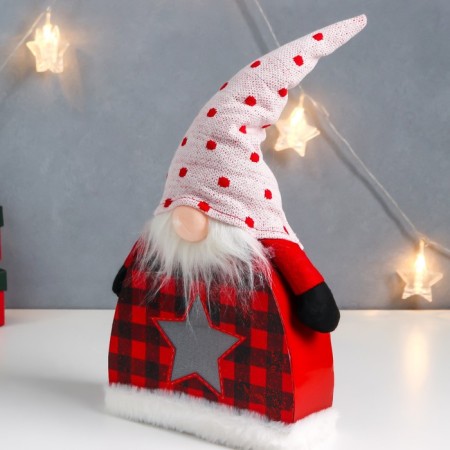 Interior Light doll "Santa Claus in a checkered caftan, a cap in peas, asterisk" 41x24x6 cm 75679-2
