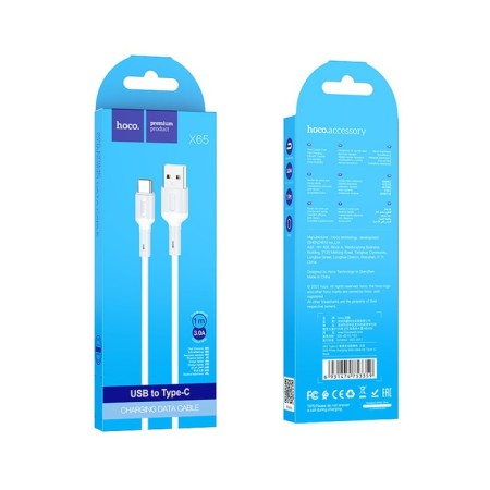 Hoco X65, Type -C cable - USB, 3 A, 1 m, TPE braid, white-3