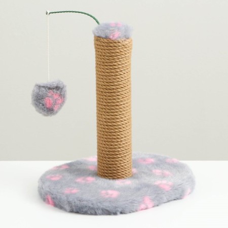 Clog for kittens on a stand, 30 x 24 x 35 cm, jute, dark gray with pink paws-3