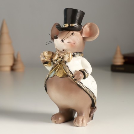 Polystone souvenir "Mouse in the cylinder and white tailcoat" 8x8x16.5 cm-3