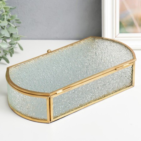 Casket Glass with a metal frame "Drops on the window" Gold 5.5x12.5x24.5 cm-3