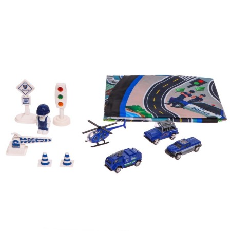 Game set "Police", with metal machines and rug-shirt-1