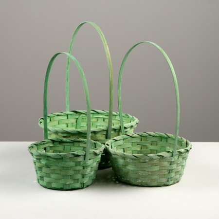 Set of wicker baskets, D16 x H10/32cm, D18 x H10/34cm, D21 x H10/36cm, 3pcs, bamboo