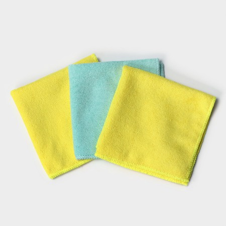 Napkins universal shares, cleaning rags, 3 pcs, 30 × 30 cm, microfiber, 220 g, with overlock, mix