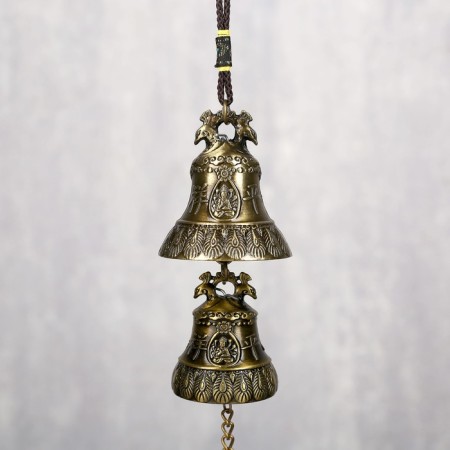 Metal bell "Phoenix and Buddha" 2 bells d = 5 and d = 4.2 cm 29x5x5 cm-1