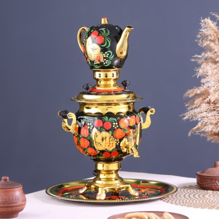 Khokhloma set, oval, 3 objects, samovar 3 l, a teapot 0.7 l, tray-19