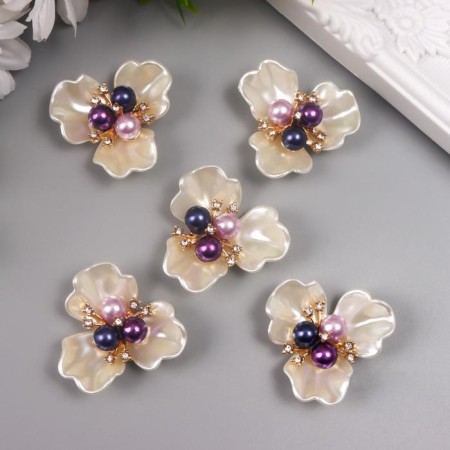 Decor for creativity plastic "White violet" mother of pearl, pearls 3.8x3.5x1.2 cm-2