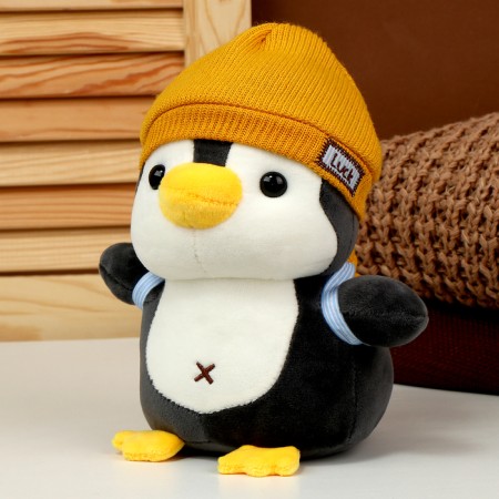 Soft toy "Penguin" with a backpack, in a yellow hat, 22 cm-3