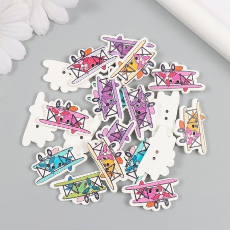 Buttons wood for creativity 2 punctures "plane with a propeller" set of 20 pcs 3.2x1.9 cm