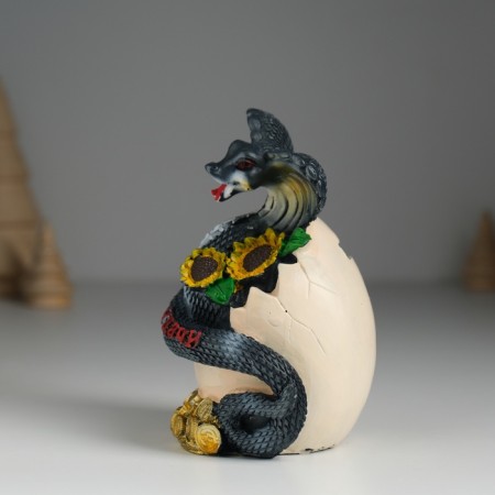 Piglite Polystone "Snake is dark with sunflower and coins" 7.2x6.5x11.2 cm-2