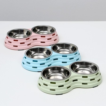 Metal dual bowl on a plastic base 2 x 160 ml, 25 x 14 x 5 cm, green-8