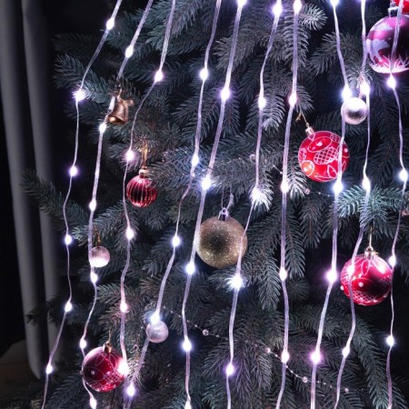 Smart garland "Horse tail" 10 threads of 1.5 m dew, IP20, silver thread, 150 LED, remote control, application, glow RGB, USB