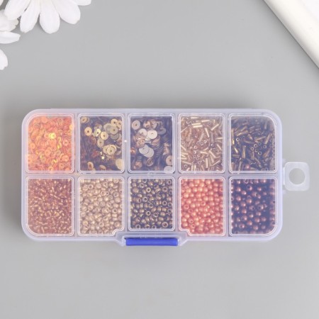 Glass beads 8/0, 12/0 in the box "gold" beads, glass and sequins 13x6.5x2.3 cm-3
