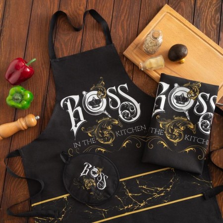 Boss kitchen set, apron 70x60 cm, tack 20x20 cm, towel 35x60cm