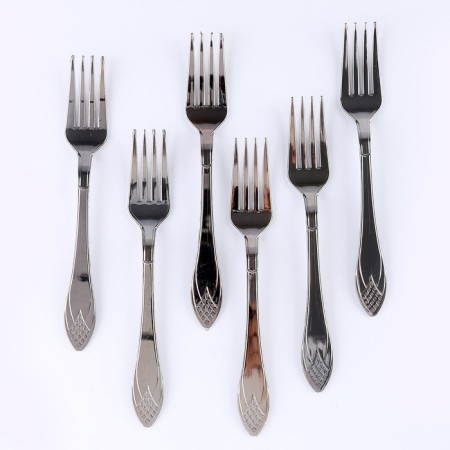 Plastic forks, set 6 pcs in a set, silver color-1