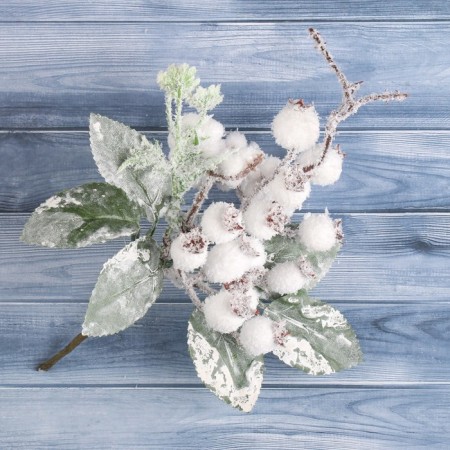 Decor "Winter Magic" White Berries Leaves Hurders, 20 cm
