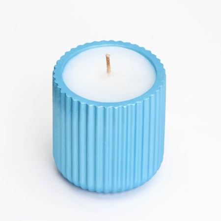 A candle in a candlelight made of gypsum with narrow faces, 7x8cm, blue-2
