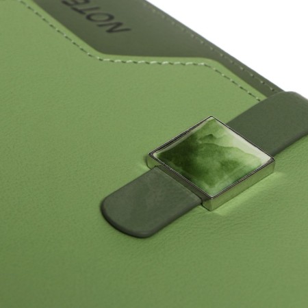 Organizer on the rings A6+, 80 sheets, leatherette, with a knife, a line, with a handle, in a gift box, green-4