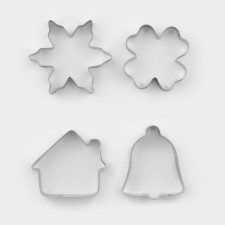 A set of forms for cutting the cookies of the shares “Snowflake. House. Bell. Clover ”, 4 pcs