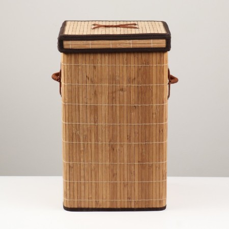 Storage basket, square, with handles, folding, 30 × 30 × 50 cm, bamboo-2