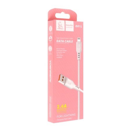 Cable D-01L, Lightning-USB, 1 m, 2.4 A, charging + data transfer, white-3
