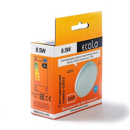 LED LED ECOLA, GX53, 8.5 W, 4200 K, 220 V, 27x75 mm, matte glass-1