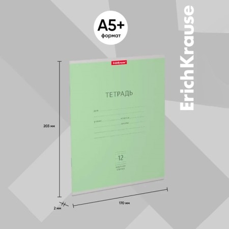 Notebook 12 sheets in the large cage of Erichkrause "Classic", cardboard cover, green-2