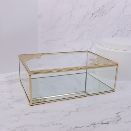 Great organizer for storage, with a lid, glass, with a mirror -bottom, 1 section, 25 × 17.5 × 8.5 cm, the color is transparent/copper-3