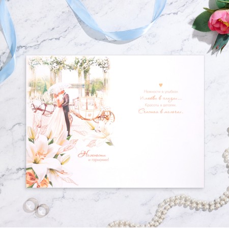 Postcard "Happy Wedding Day!" pair at the carriage, a4-2