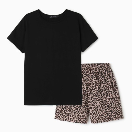 Female home set (T -shirt/shorts), black/leopard color, size 44